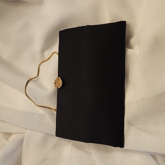Vintage Unbranded Black Satin Evening Bag W/ Gorgeous Faux Diamond Clasp, $40 - Picture 4 of 10